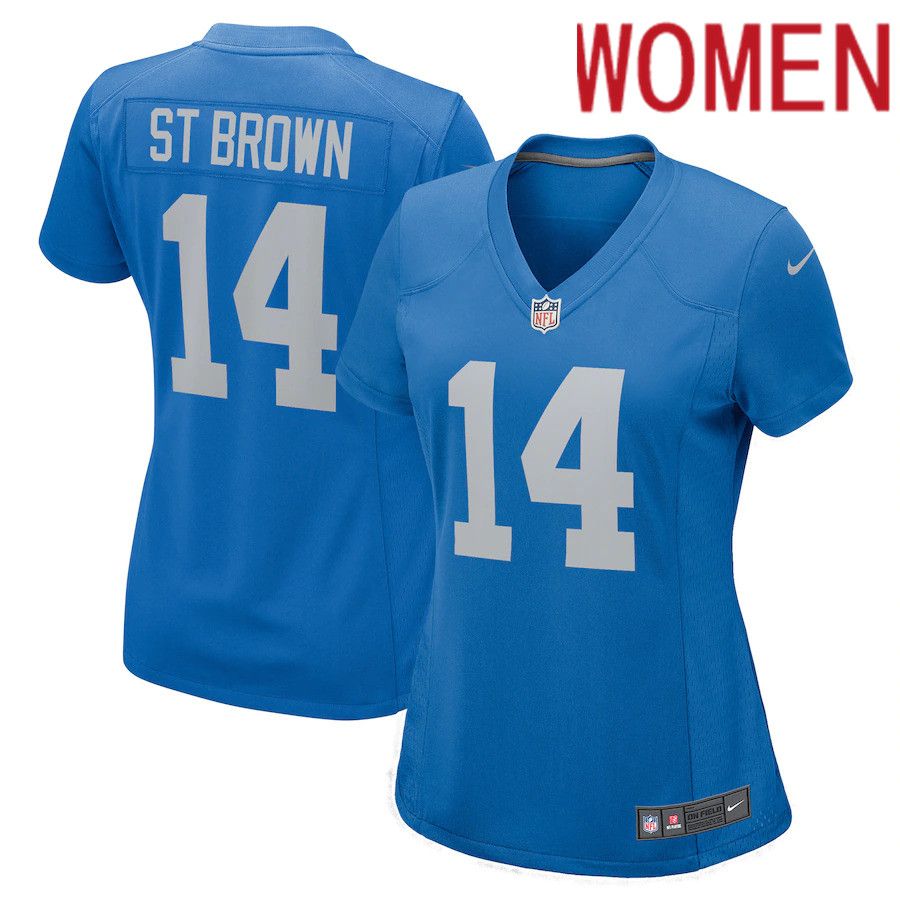 Women Detroit Lions 14 Amon-Ra St. Brown Nike Blue Player Game NFL Jersey